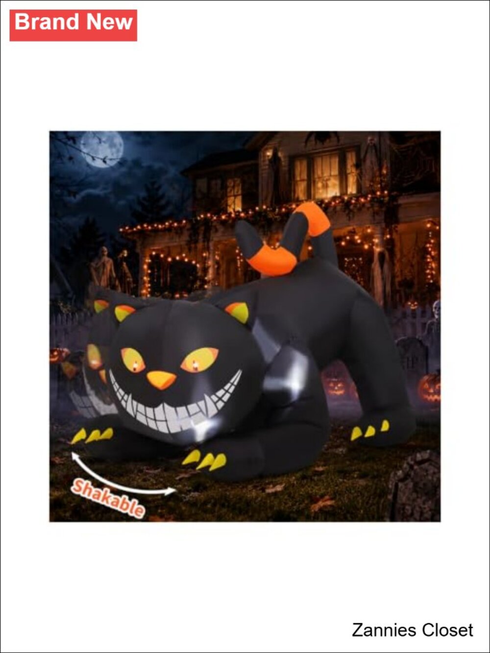 👻 6 FT Halloween Inflatable Black Cat Shakable Head LED Yard Decor